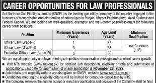 Sui Northern Gas Pipelines Limited LAW Professionals NTS Jobs