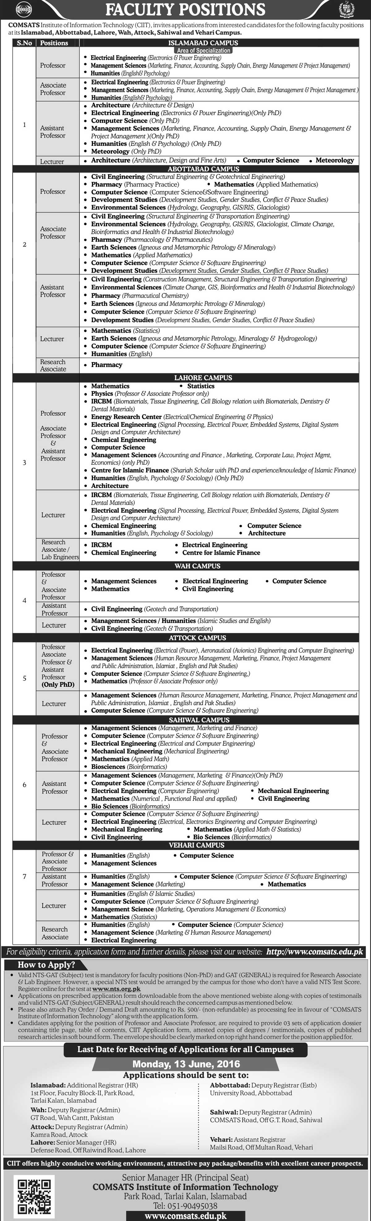 Jobs in COMSATS Institute of Information Technology 