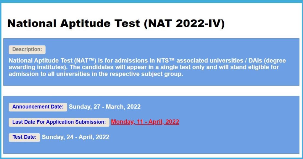 National Aptitude Test (NAT 2022-IV)