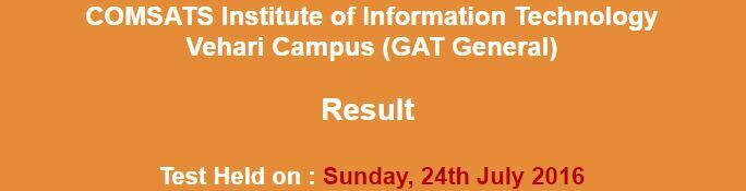 COMSATS Institute of Information TechnologyVehari Campus(GAT General)NTS Result 2016