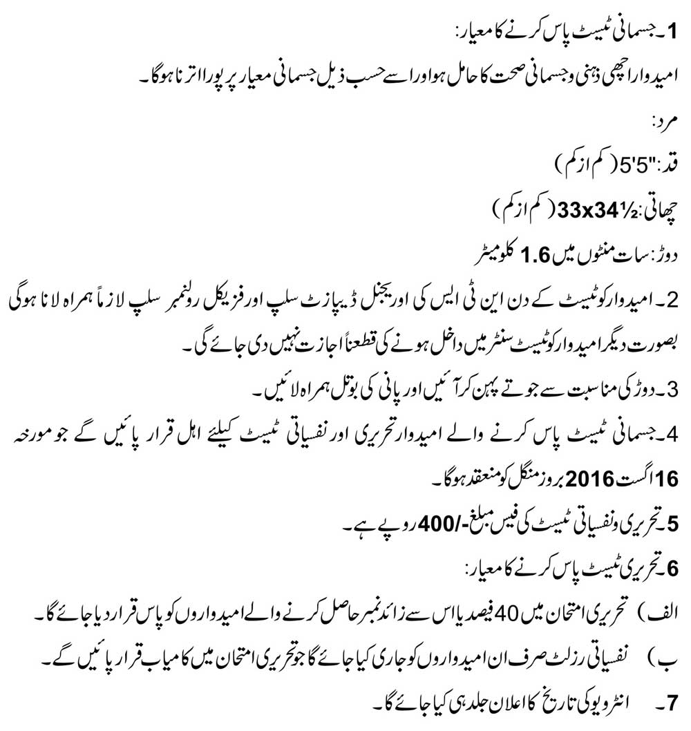 Traffic Police Sindh List of Candidates for Physical Test