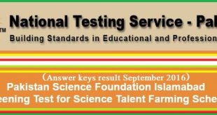 Test for Science Talent Farming Scheme Test result