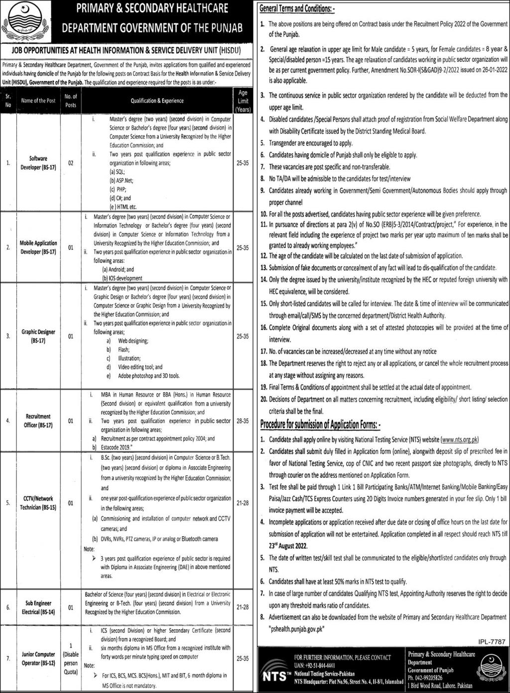 Health Information and Service Delivery Unit (HISDU) NTS Jobs 2022