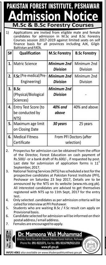 Admission in Pakistan Forest Institute (PFI)