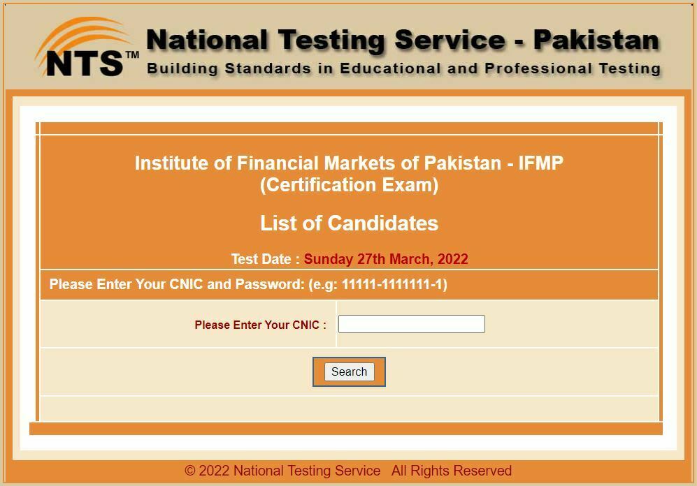 Institute of Financial Markets of Pakistan NTS Test Result 2022