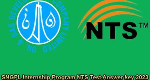 SNGPL Internship Program NTS Test Answer key 2023