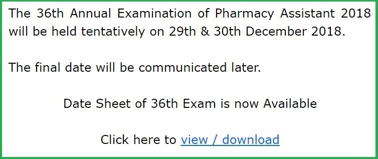 36th Annual Examination of Pharmacy Assistant 2018