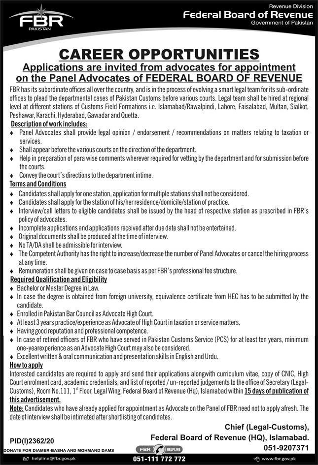 FBR Jobs 2020 Application Forms
