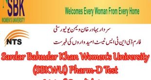 Sardar Bahadur Khan Women’s University (Pharm-D) NTS Test List of Candidates