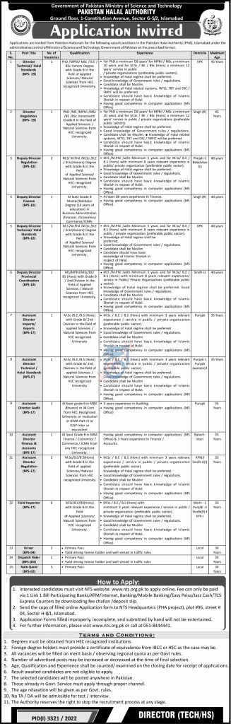 Ministry of Science and Technology Pakistan Halal Authority Jobs 2022