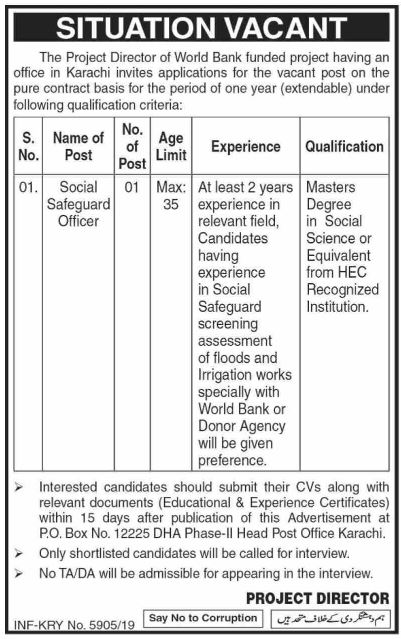 World Bank-funded project Social  Safeguard  Officer Jobs 24th November 2019