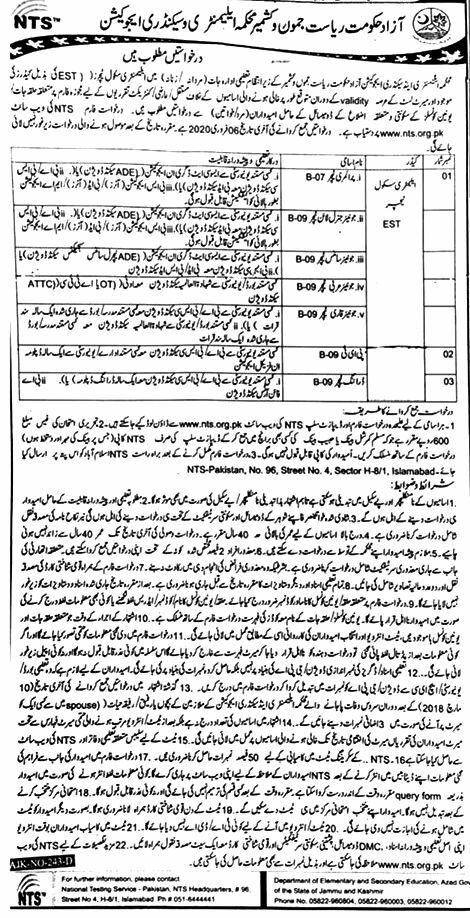 ESED AJK EST NTS Jobs Download advertisement and Forms
