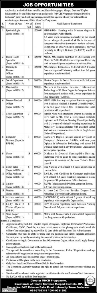 MNCH Programme Merged Districts Peshawar jobs