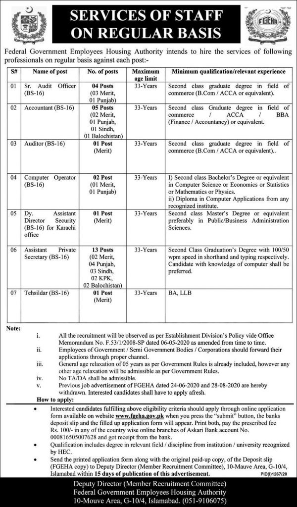 Federal Government Employees Housing Authority (FGEHA) Jobs 8th September 2020