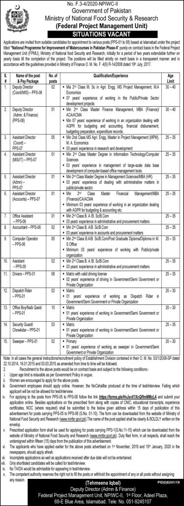 The Ministry of National Food Security & Research jobs 20th May 2020