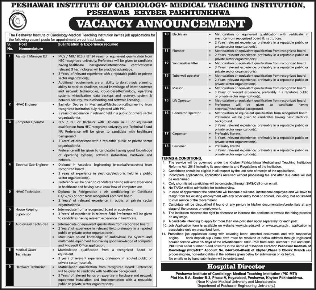 PIC Peshawar jobs 7th June 2020