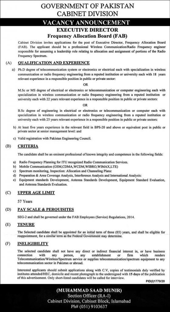 Government Of Pakistan Cabinet Division Jobs 4th October 2020