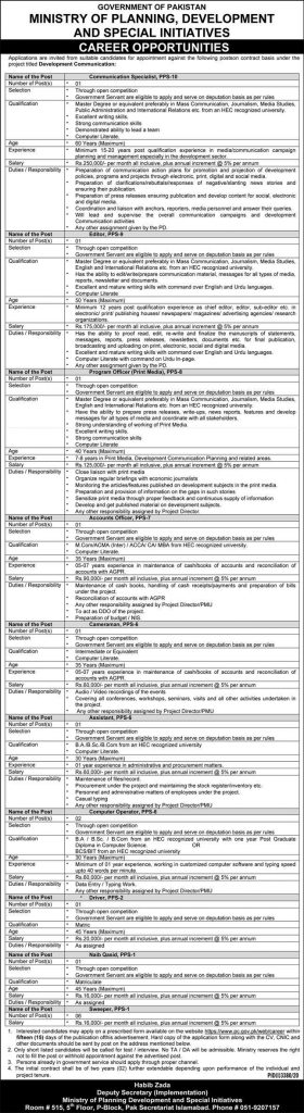 Ministry of Planning, Development and Special Initiatives Jobs 29th December 2020