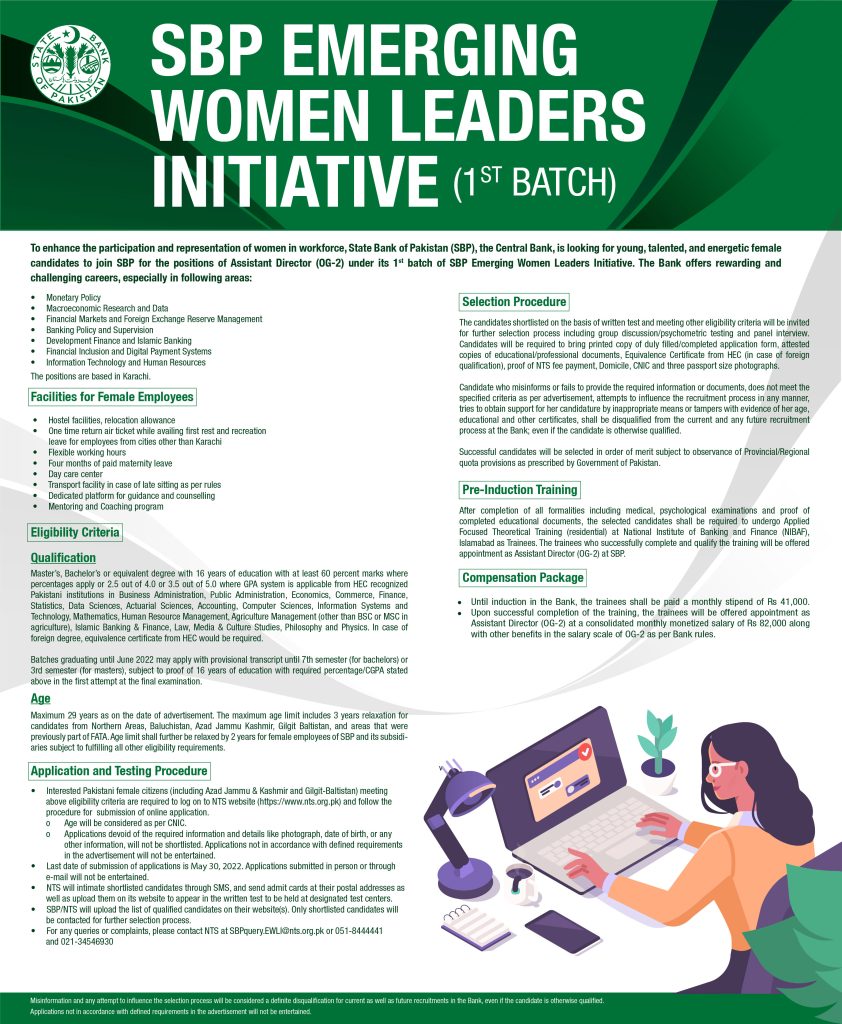 SBP Emerging Women Leaders Initiative (1st Batch) NTS Jobs 2022