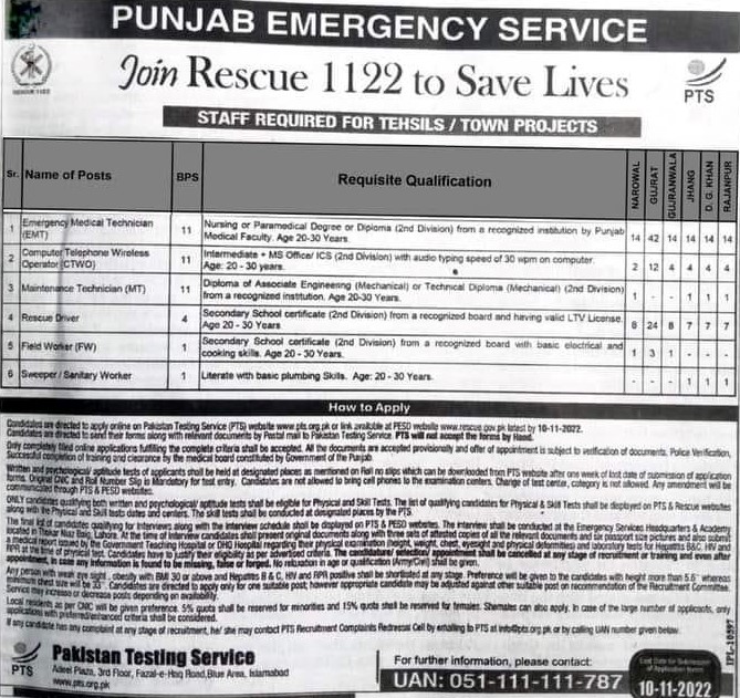 Rescue 1122 PTS List of Candidates for Physical Test 2023