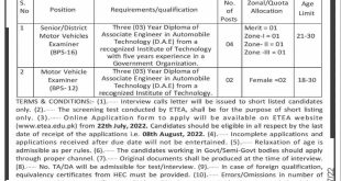 Directorate of Transport and Mass Transit ETEA Jobs 2022 Online Apply