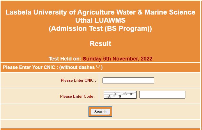 LUAWMS BS Admission NTS Test Result 2022