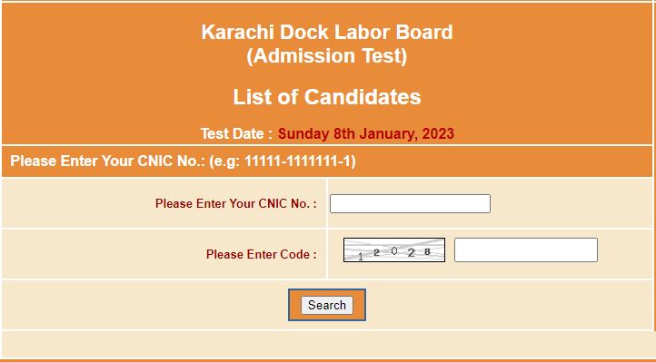 Karachi Dock Labor Board Admission NTS Test List of Candidates