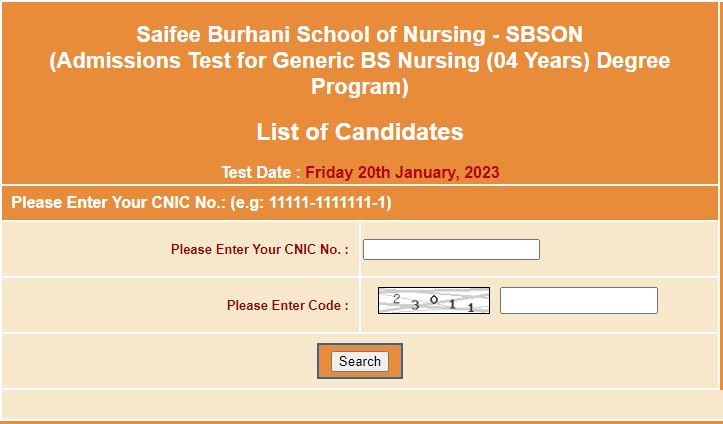 SBSON Admission NTS Test Result 2023