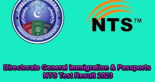 Directorate General Immigration & Passports NTS Test Result 2023