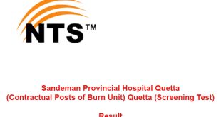 Sandeman Provincial Hospital (Burn Unit) Quetta NTS Test Result 2023