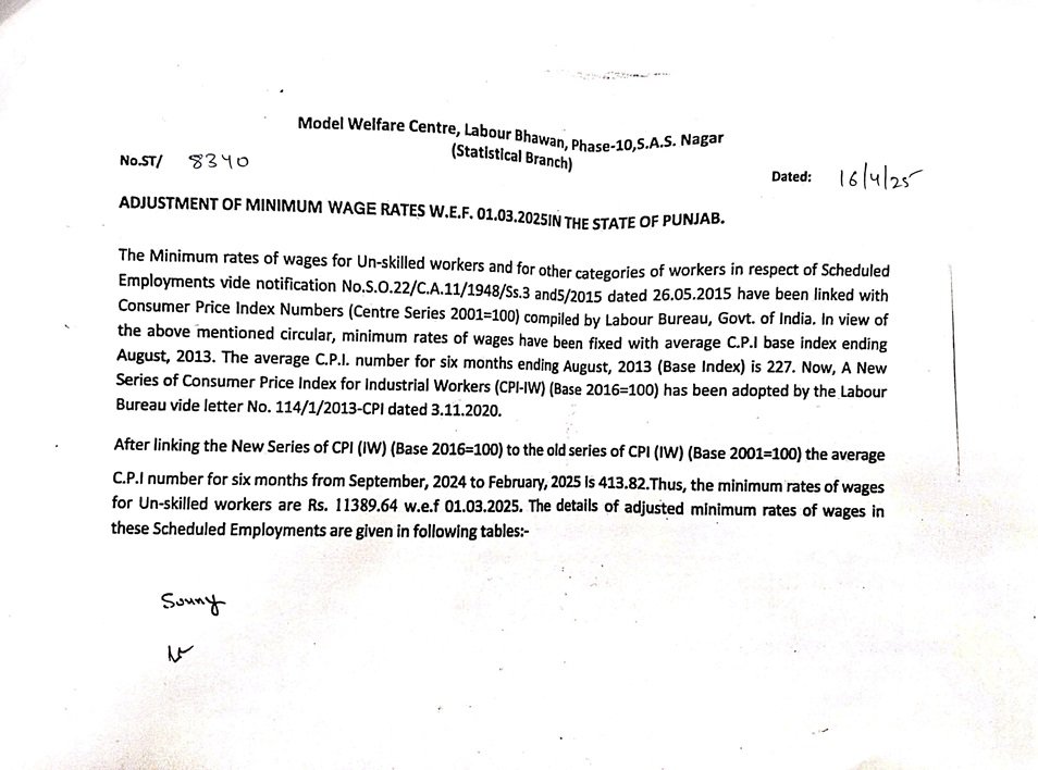 Punjab Issues New Minimum Wages Across All Categories