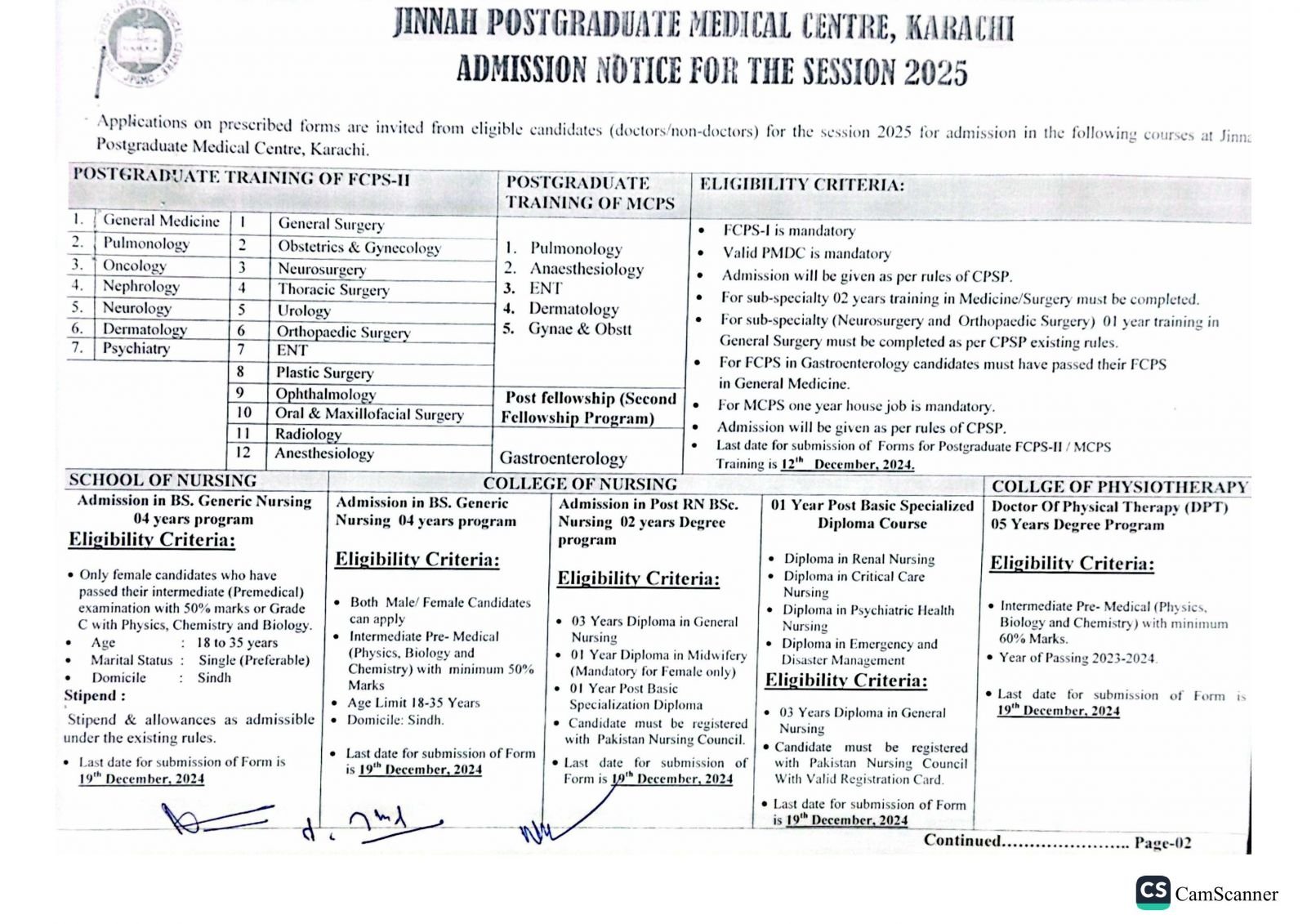 JPMC Admissions Open